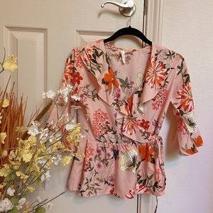 Pink Floral wrap blouse